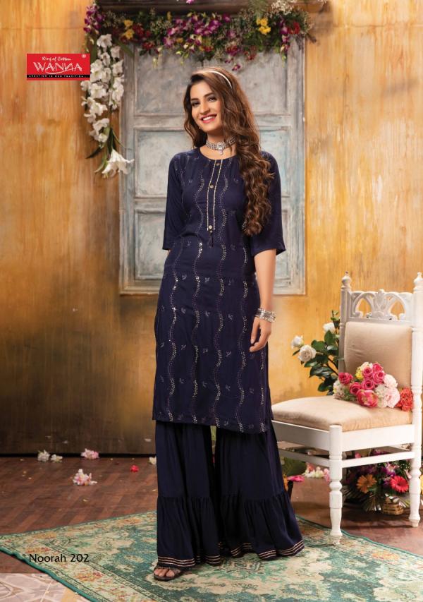 Wanna Noorah 2 Stylist Party Wear Rayon Kurti With Sarara 